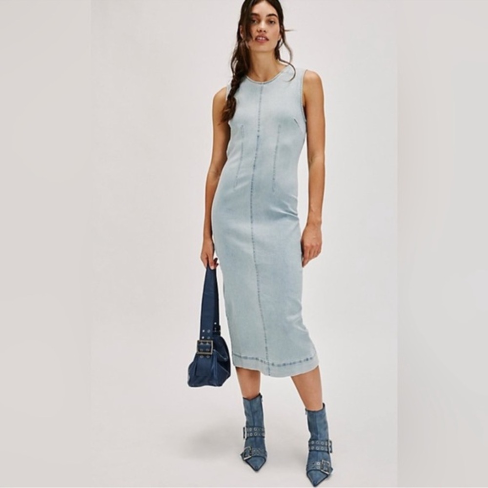 FREE PEOPLE Tell Me About It Midi Denim Dress Size 0 NWOT